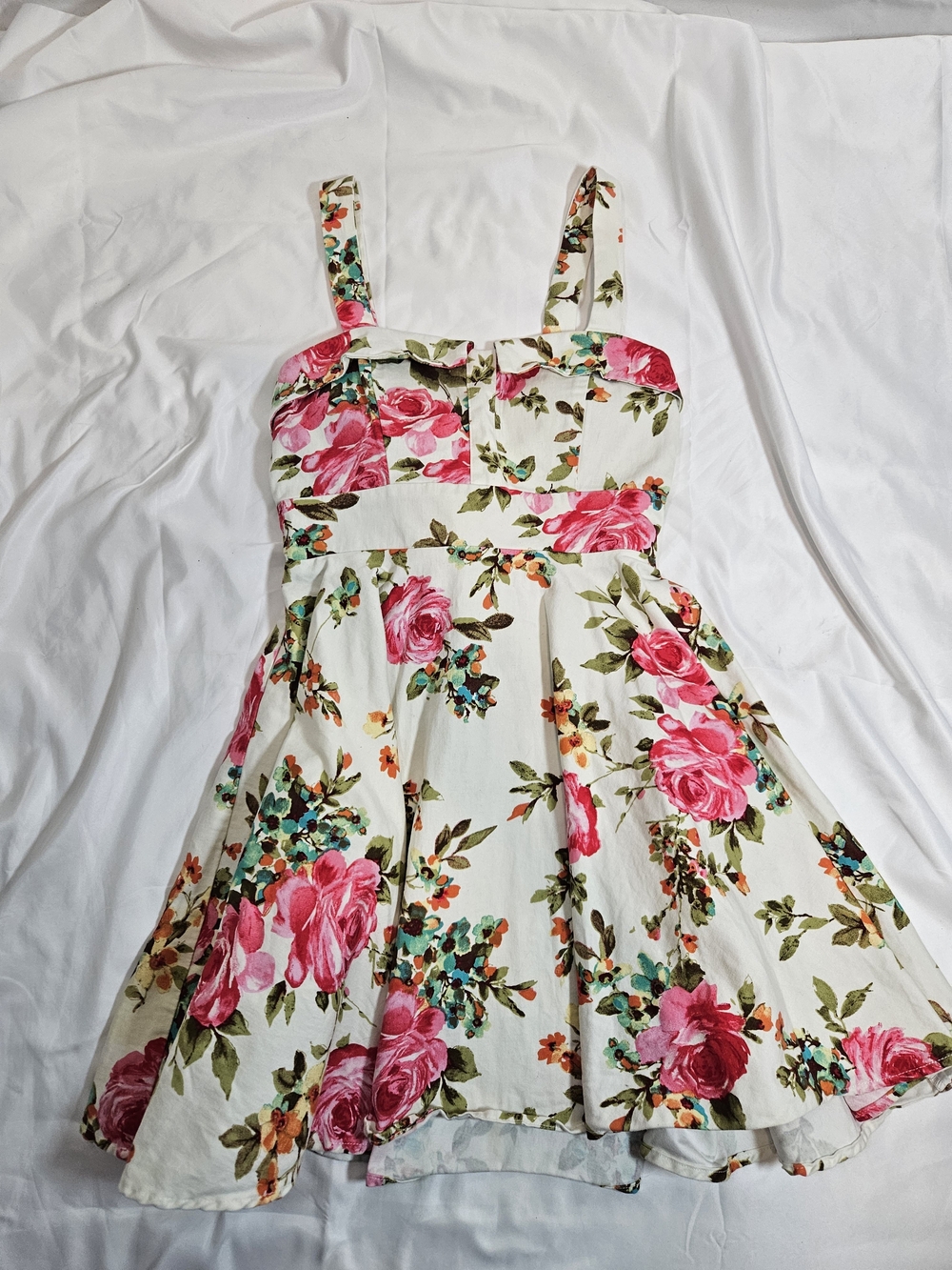 Floral Pink & White Strappy Mini Summer Dress Boho Chic Cocktail Party
